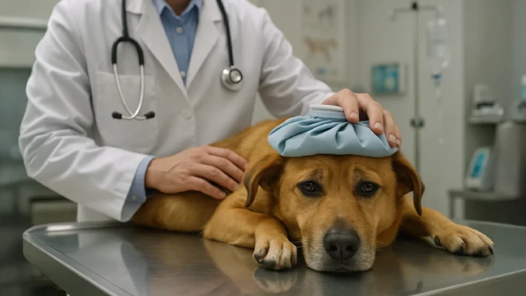 un perro siendo atendido por un medico veterinario