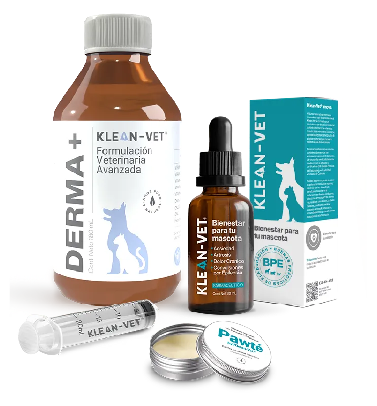 botella derma plus y tratamientos klean vet