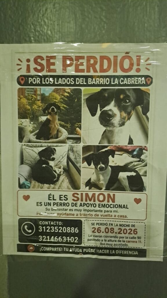 Foto de Simon reportada en La Cabrera, Bogota